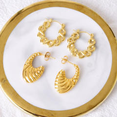 Vintage geometric shape hoop stainless steel earrings