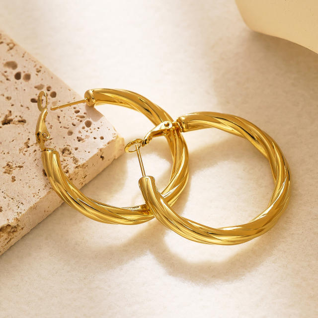 Easy match twisted hoop stainless steel earrings