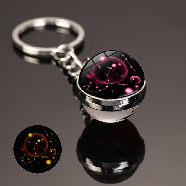 Luminous zodiac series glass ball keychain