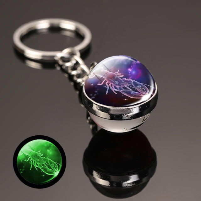 Personality luminous zodiac glass ball keychain