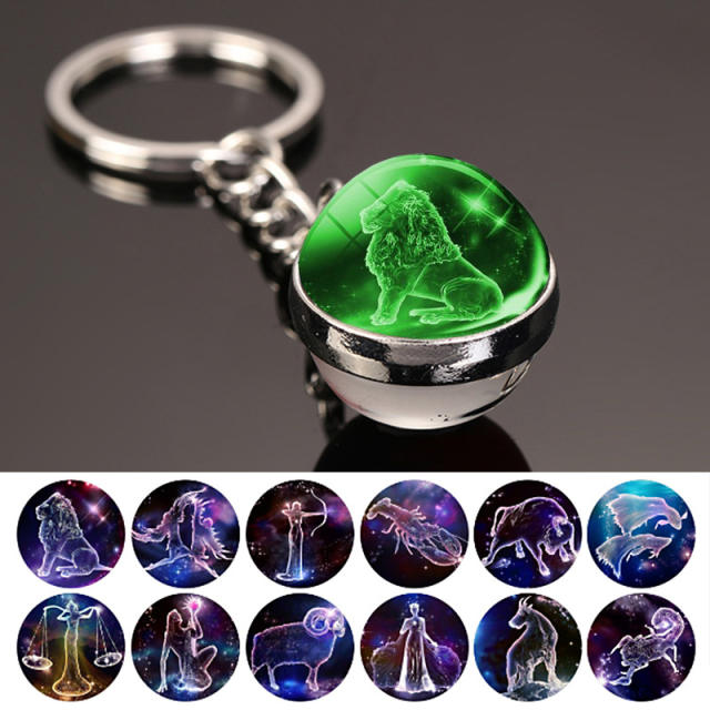 Personality luminous zodiac glass ball keychain