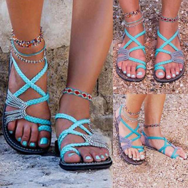 Boho strappy flat beach sandals