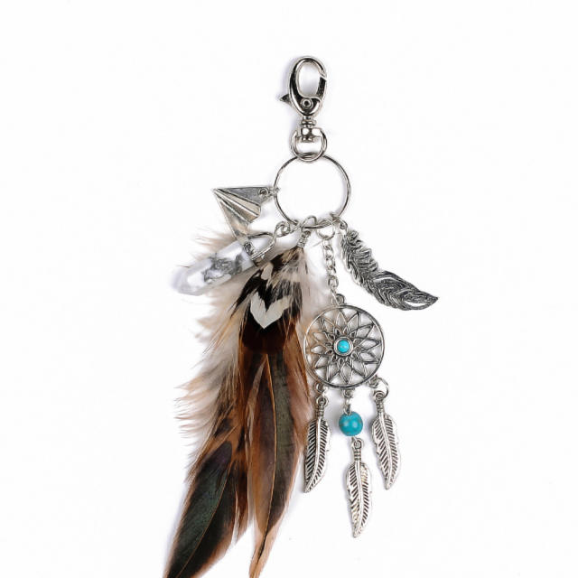 Natural crystal colorful feather keychain