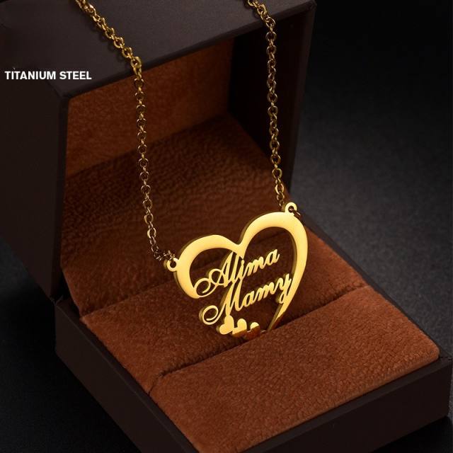 Hollow out heart custom name stainless steel necklace