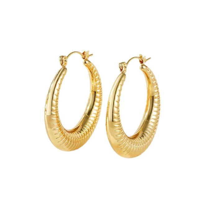 Hollow out striped hoop stainless steel earrings