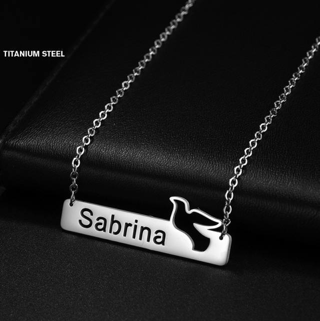 Creative bird hollow out custom name stainless steel necklace