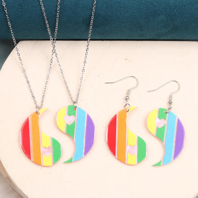 Concise rainbow color tai chi acrylic earrings