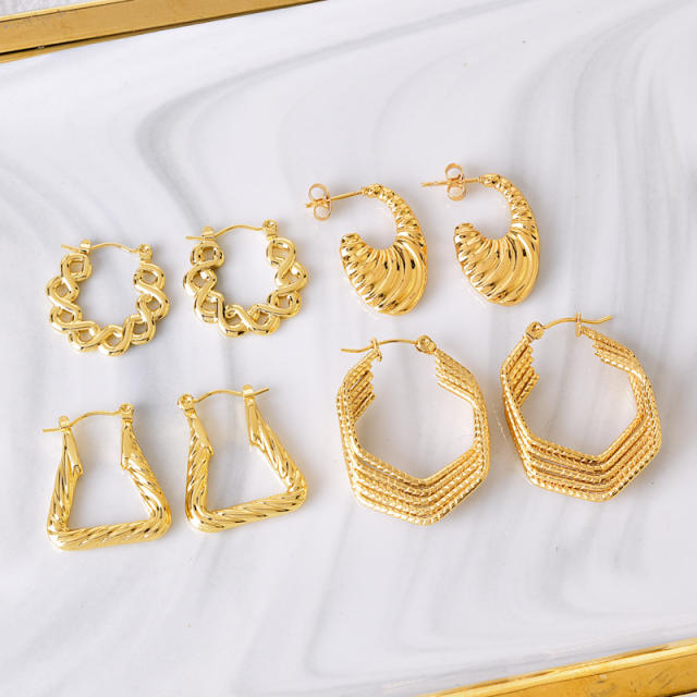 Vintage geometric shape hoop stainless steel earrings