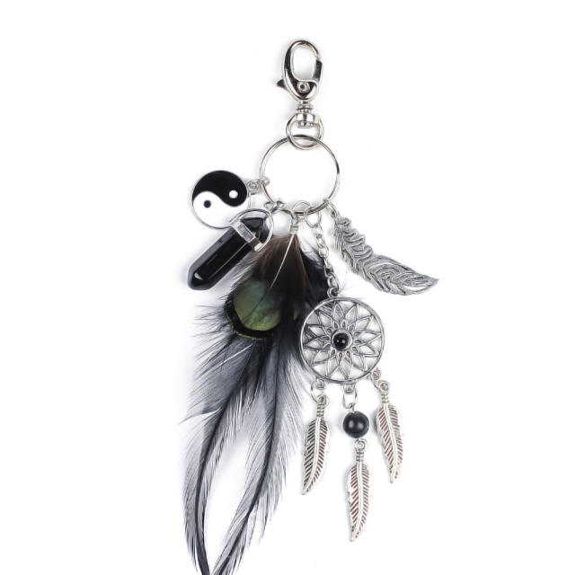 Natural crystal colorful feather keychain