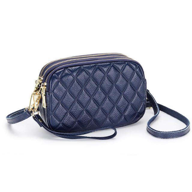 Simple easy match quilted pattern Genuine Leather crossbody bag