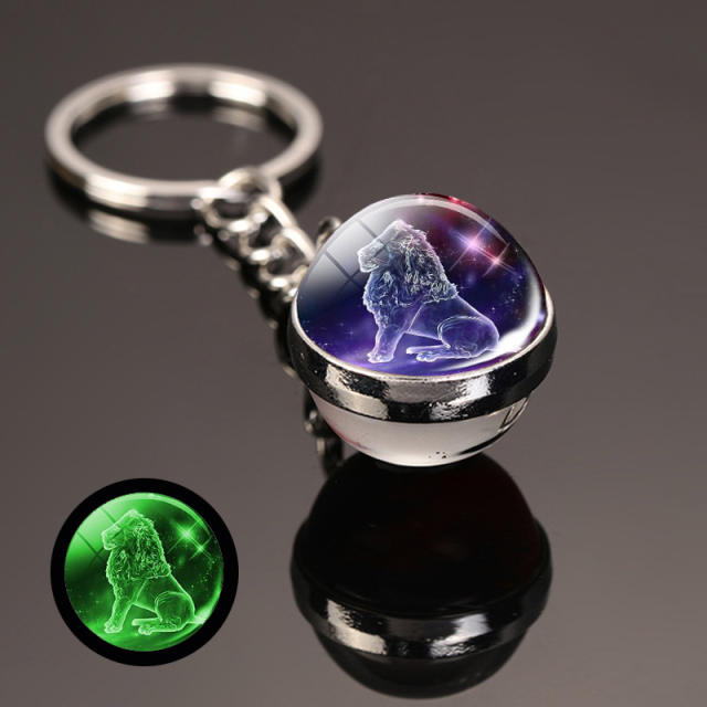 Personality luminous zodiac glass ball keychain