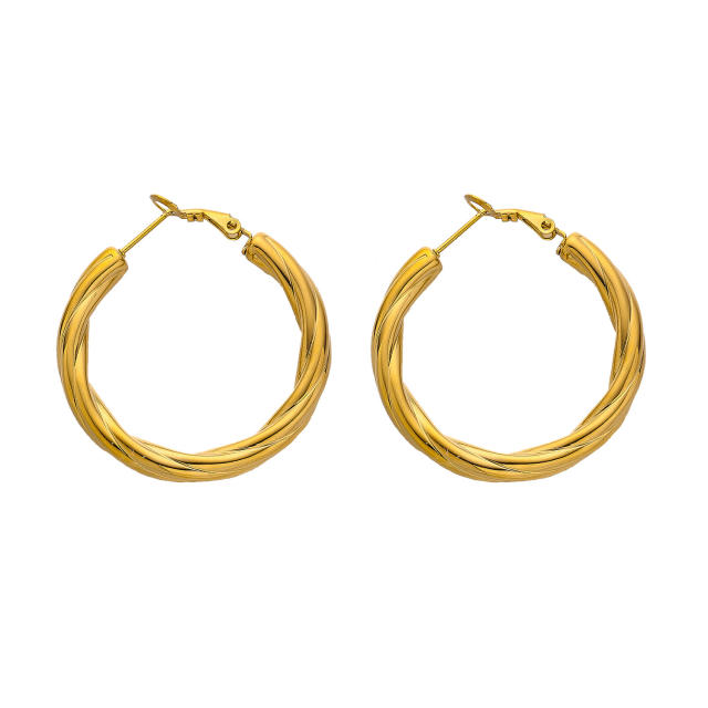 Easy match twisted hoop stainless steel earrings