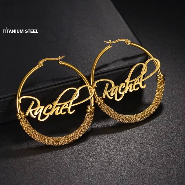 DIY custom name stainless steel hoop earrings