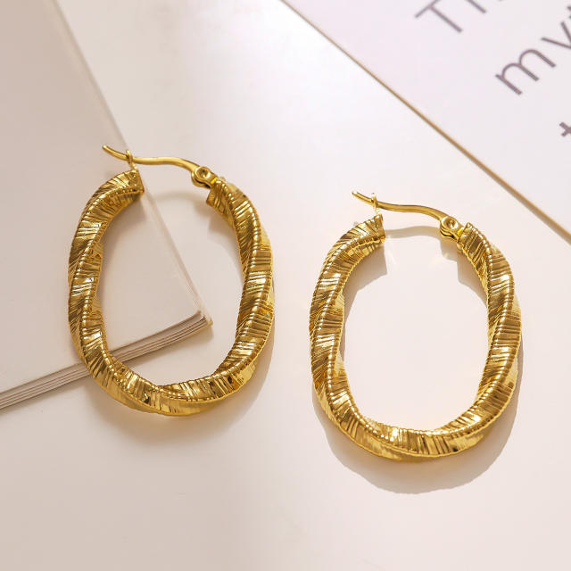 Vintage twisted U shape hoop stainless steel earrings