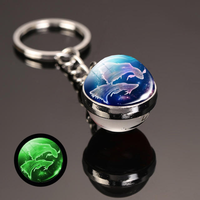 Personality luminous zodiac glass ball keychain