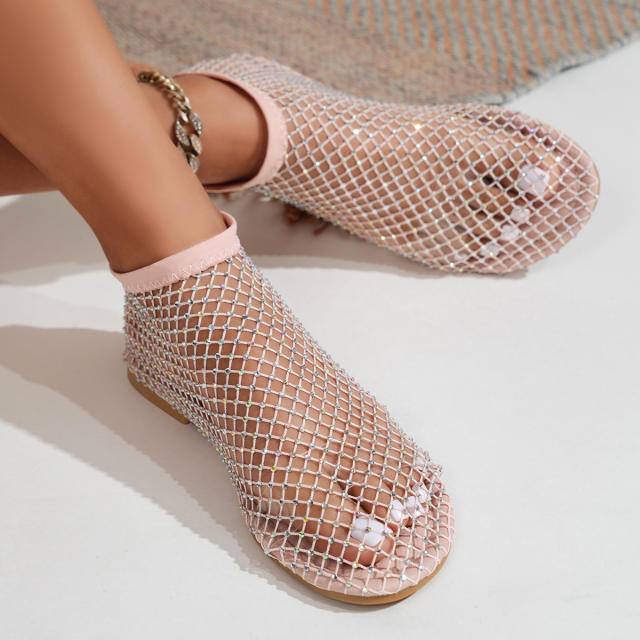 Summer hot sale diamond fishing net flat sandals