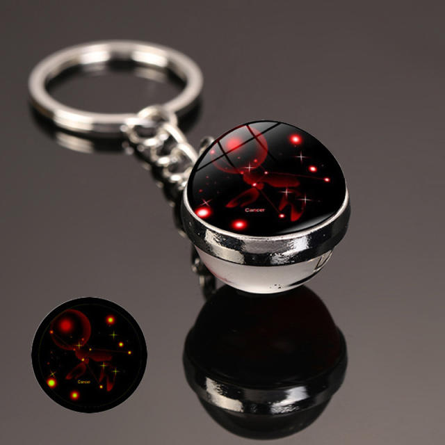 Luminous zodiac series glass ball keychain