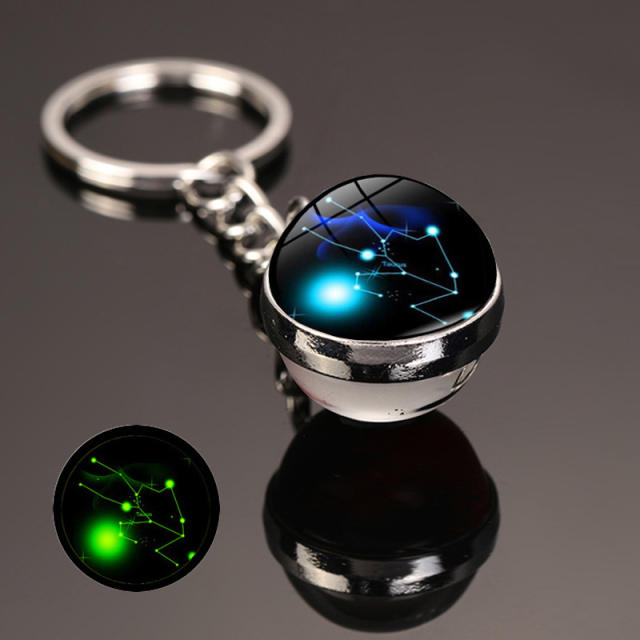 Luminous zodiac series glass ball keychain