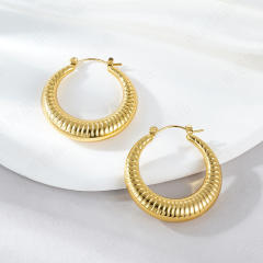 Hollow out striped hoop stainless steel earrings