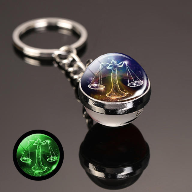 Personality luminous zodiac glass ball keychain