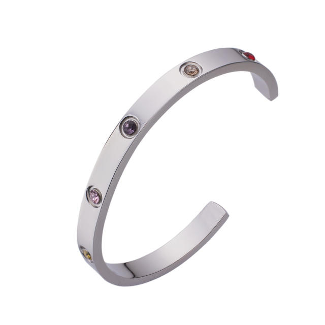 Couple stainless steel cuff bangle with colorful rhinestone 58mm/64mm