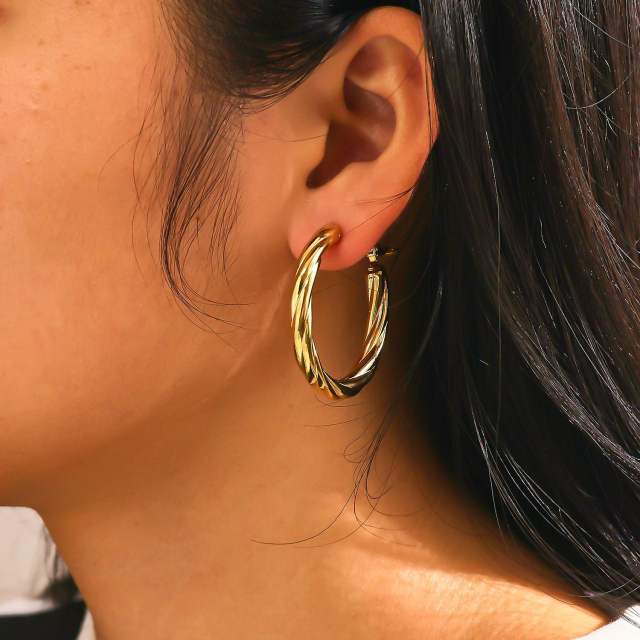 Easy match twisted hoop stainless steel earrings