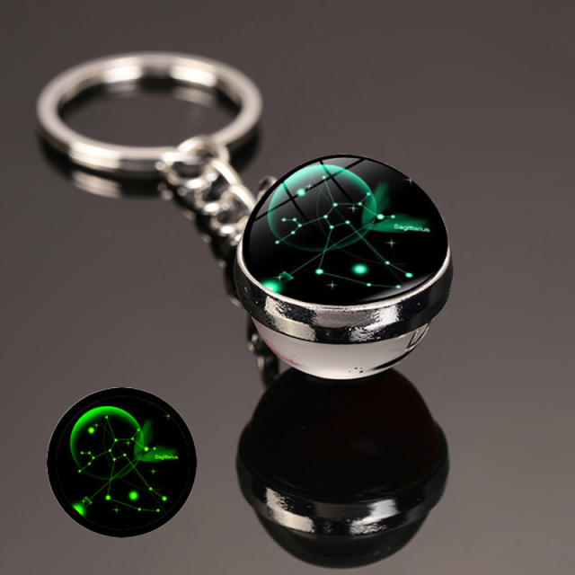 Luminous zodiac series glass ball keychain