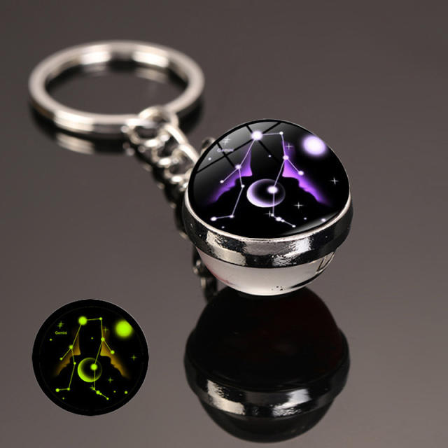 Luminous zodiac series glass ball keychain