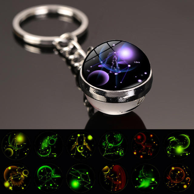 Luminous zodiac series glass ball keychain