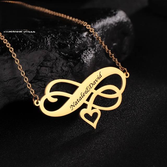 Popular infinity love engrave letter stainless steel necklace