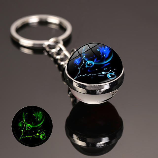 Luminous zodiac series glass ball keychain