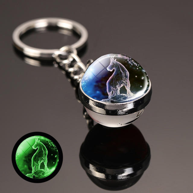Personality luminous zodiac glass ball keychain