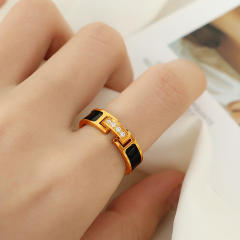 Concise diamond black enamel stainless steel finger rings
