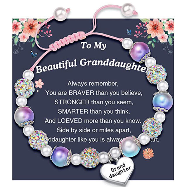 Granddaughter engrave letter stainless steel charm bead bracelet
