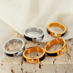 Concise diamond black enamel stainless steel finger rings