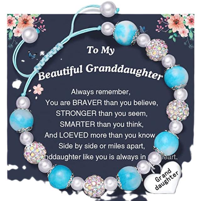 Granddaughter engrave letter stainless steel charm bead bracelet