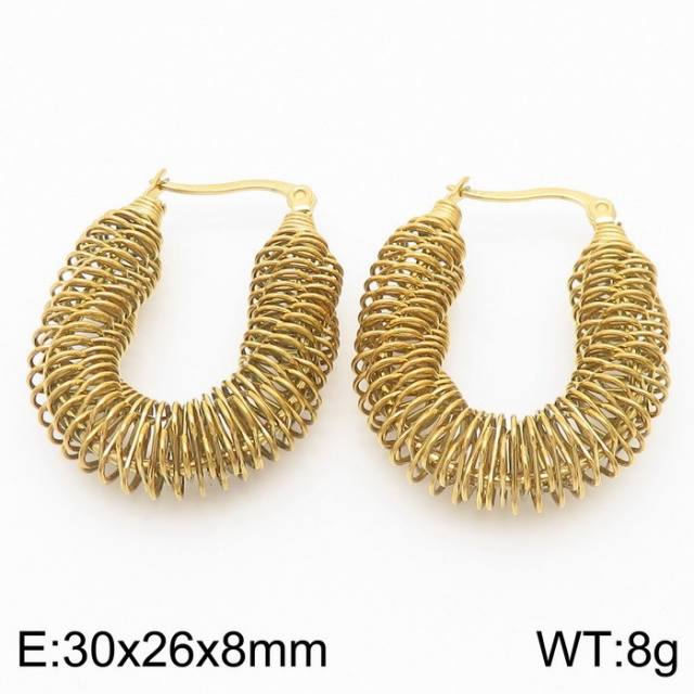18KG easy match personality twisted hoop geometric stainless steel earrings