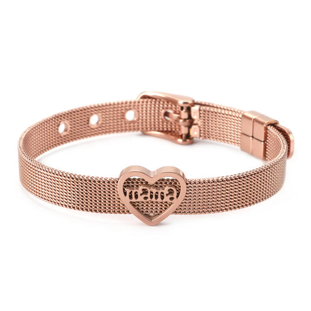 Creative mom letter heart charm stainless steel bangle