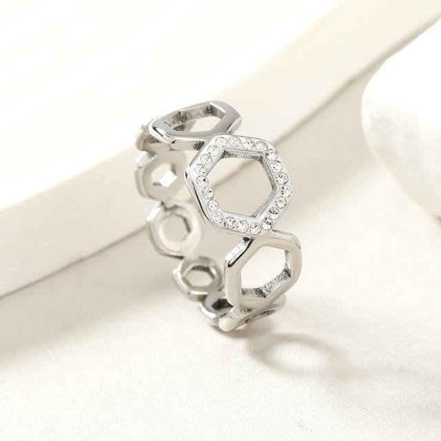 Hollow out diamond stainless steel rings