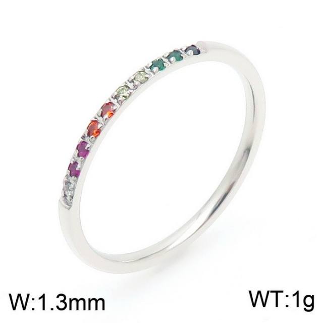 INS rainbow cubic zircon diamond stainless steel rings