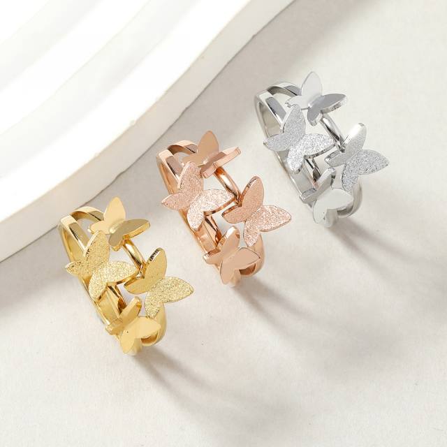 Korean fashion frosted butterfly stainless steel finger rings