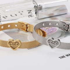 Creative mom letter heart charm stainless steel bangle