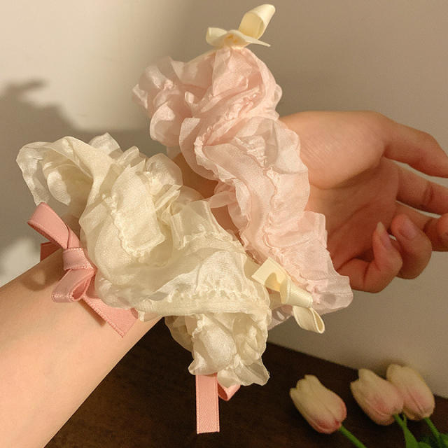 Sweet ribbon bow lace scrunchies summer hair ties