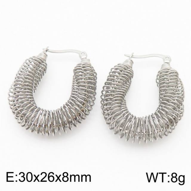 18KG easy match personality twisted hoop geometric stainless steel earrings