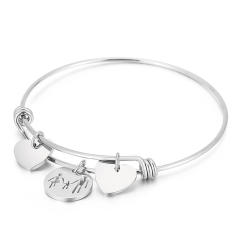 Delicate heart charm stainless steel bangle