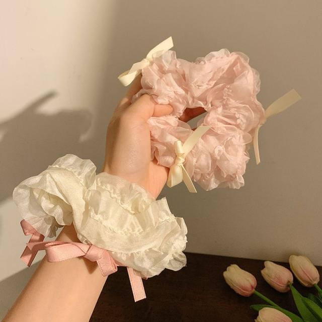 Sweet ribbon bow lace scrunchies summer hair ties