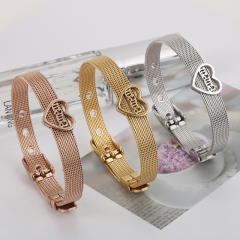 Creative mom letter heart charm stainless steel bangle