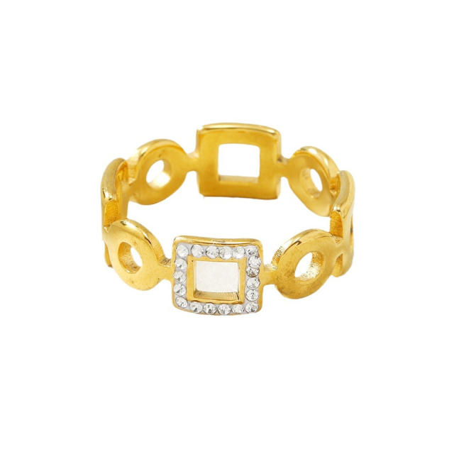 Hollow out square diamond stainless steel finger rings