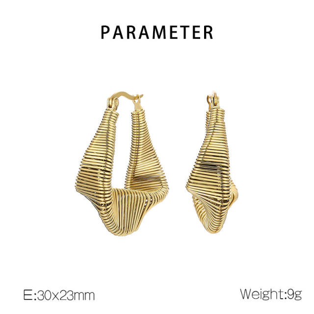 18KG easy match personality twisted hoop geometric stainless steel earrings