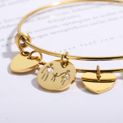 Delicate heart charm stainless steel bangle